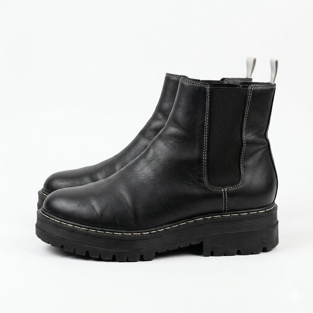 Marc Fisher LTD Pirro Chelsea Boots Women’s 8.5 Black Leather Chunky Lug Sole